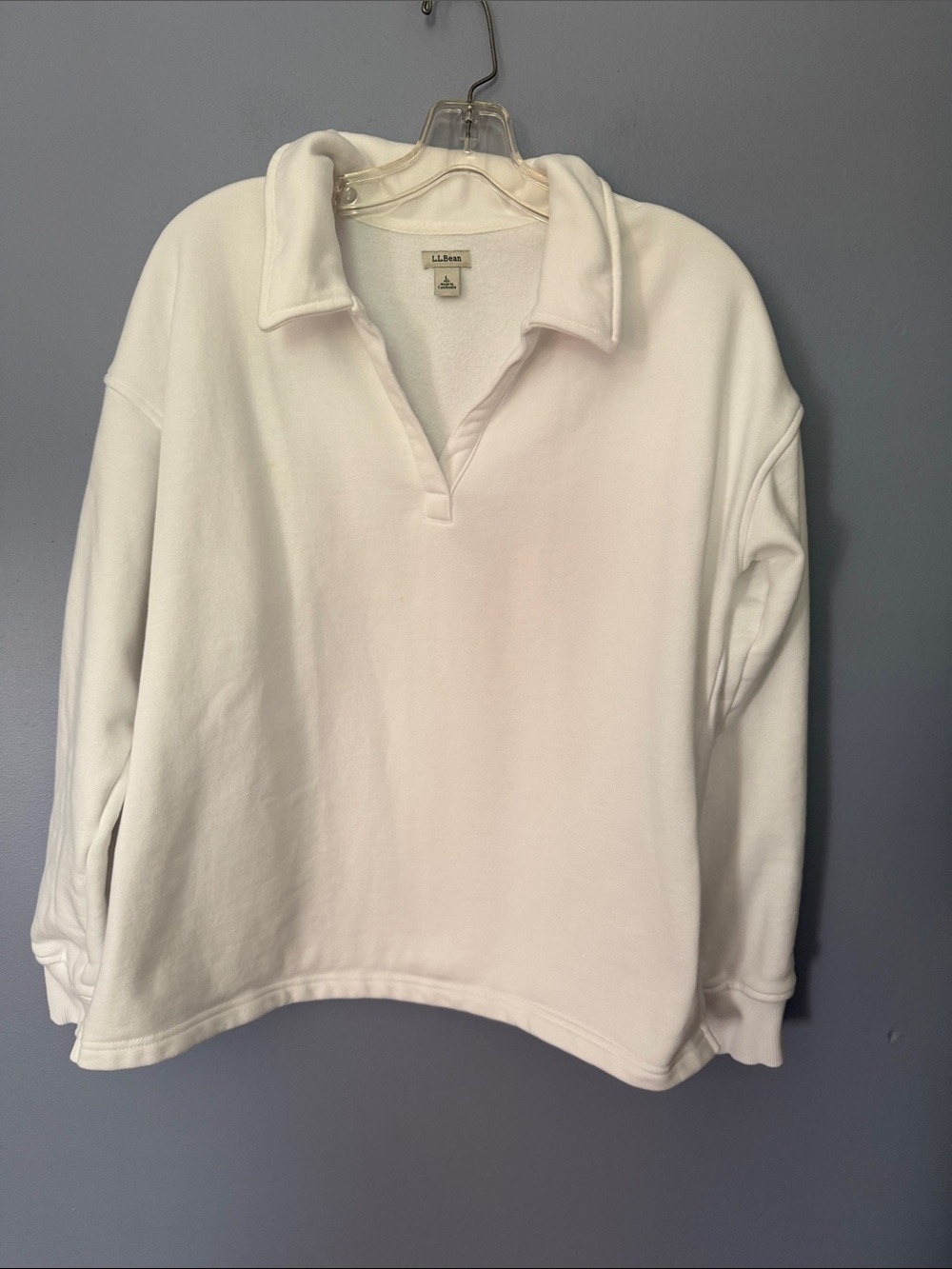L.L.Bean Sunwashed Sweats Splitneck Polo Pullover Coastal Large